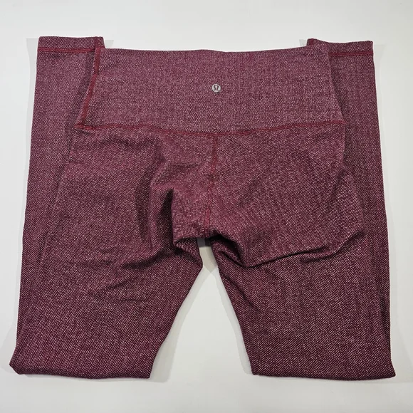 Women's 8 Lululemon Wunder Under Pant Hi-Rise Chevron Knit Leggings Burgundy - Picture 4 of 6